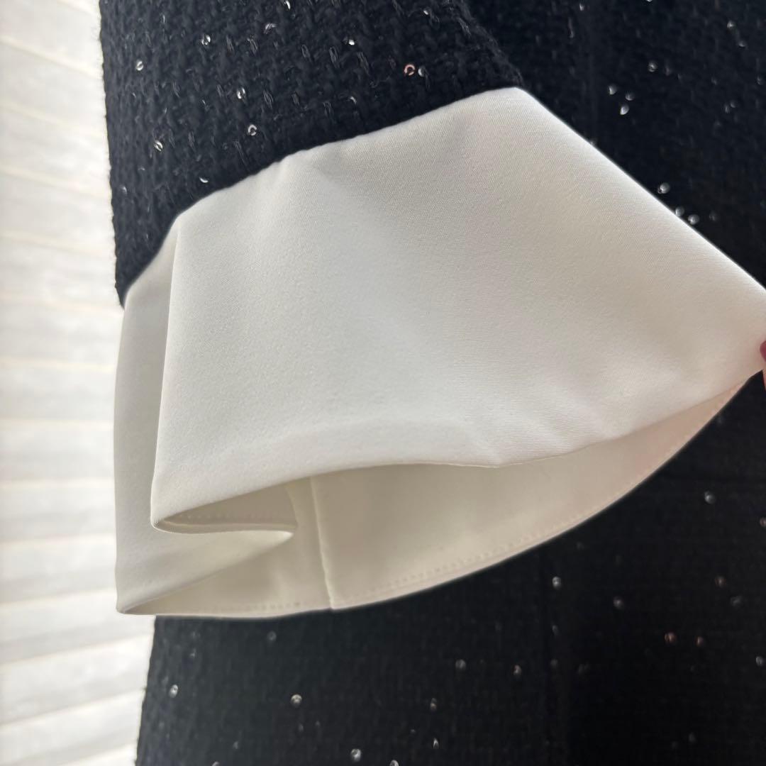 【LEJA】S 花柄スパンコールフレアドレスワンピース　ブラック