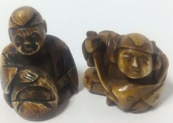 江戸根付 骨董 ２種 天然素材 在銘