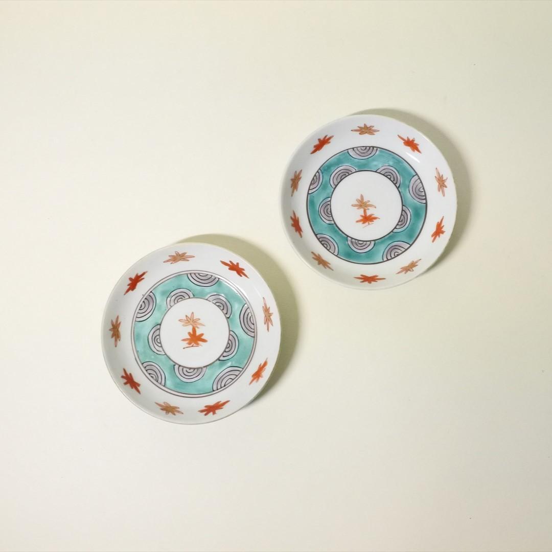 江戸中後期　伊万里　色絵　くらわんか手　小皿　２枚組 骨董品 アンティーク b