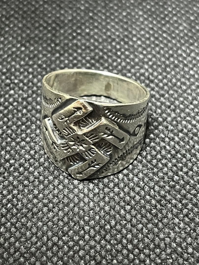 k*o様 Silver 925 スワスティカ印台リング 彫金 卍 21号 9.2