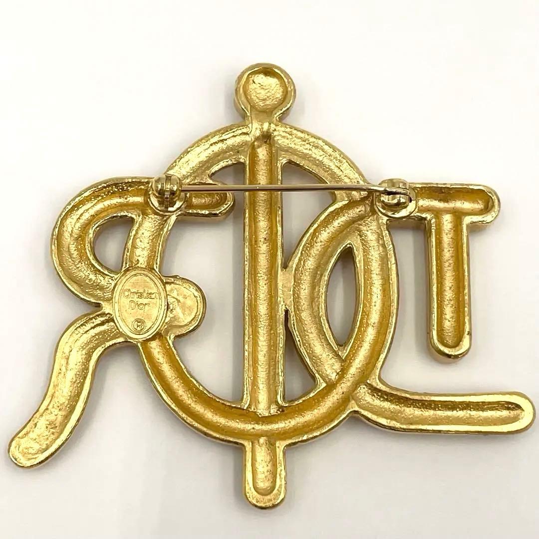 美品✨Diorディオール エンブレム ストーン付 ブローチ ヴィンテージ ロープ