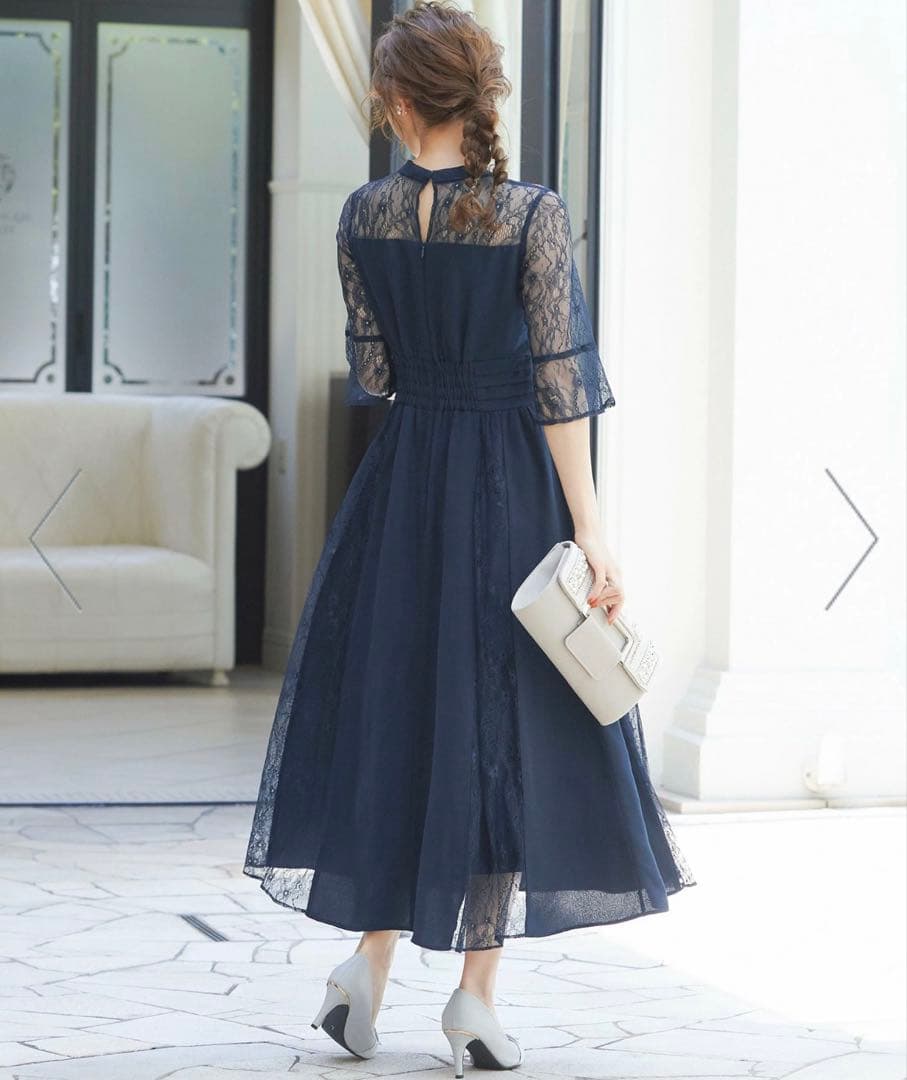 【niana】ビスチェ風ハイネックレース結婚式ワンピース