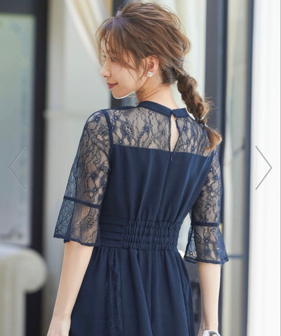 【niana】ビスチェ風ハイネックレース結婚式ワンピース