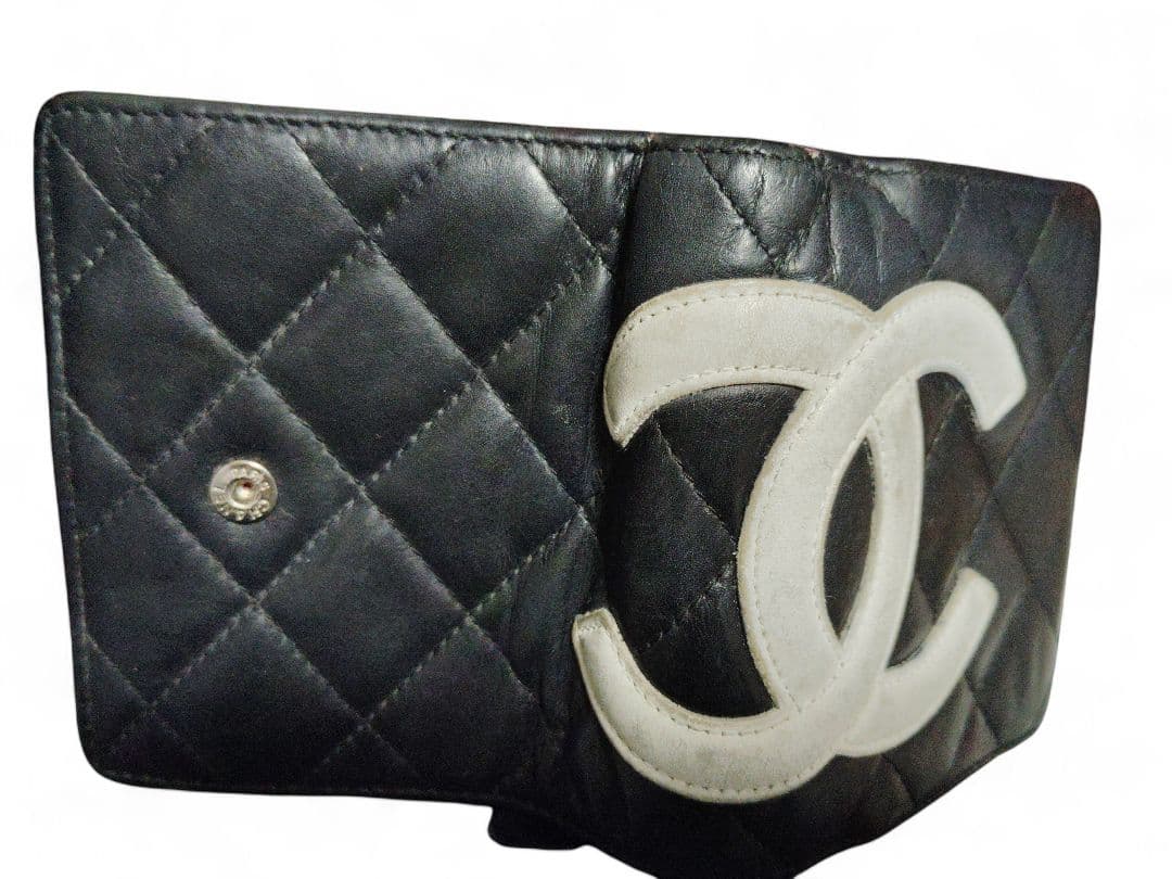 シャネル CHANEL 二つ折り財布 カンボンライン ココマーク がま口　牛革