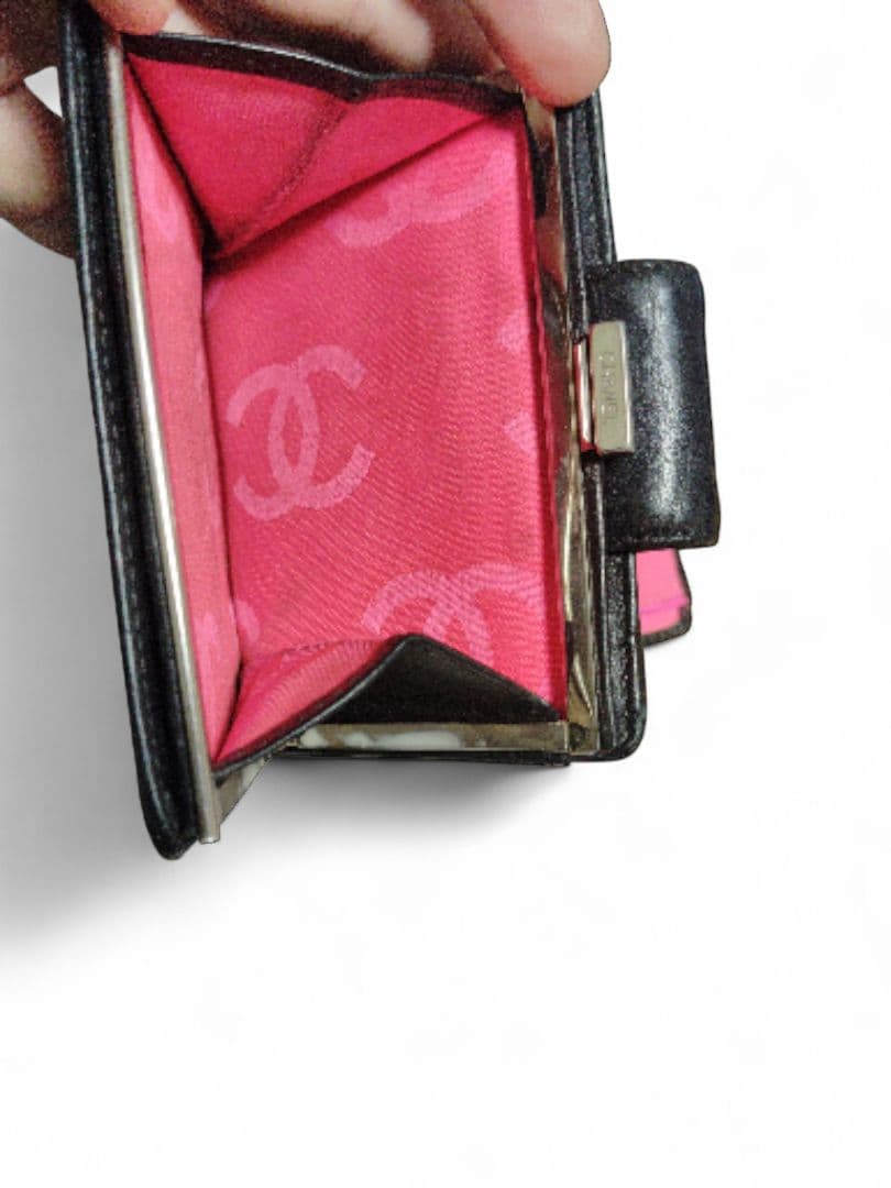 シャネル CHANEL 二つ折り財布 カンボンライン ココマーク がま口　牛革