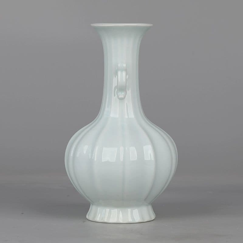 宋湖田窯影青釉瓜稜双耳瓶 景徳鎮 陶磁器 装飾品 現代工芸品美術品 置物