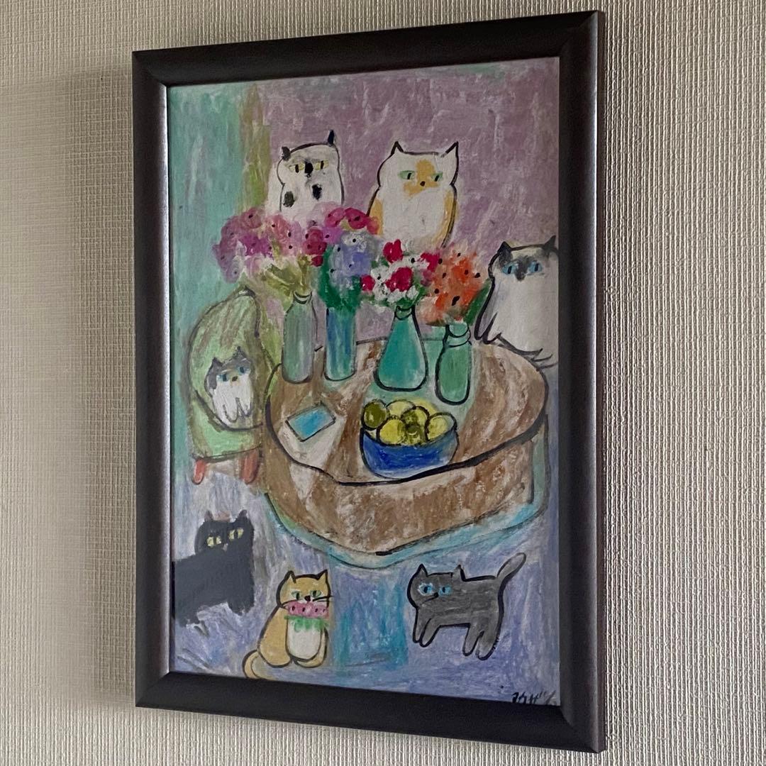 絵画 。手描き【きれいな花をたくさん買って部屋に置いてある】