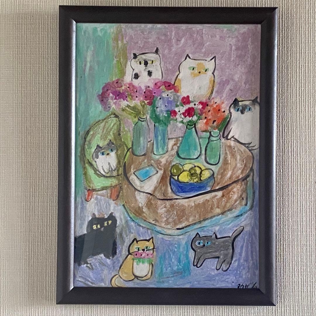 絵画 。手描き【きれいな花をたくさん買って部屋に置いてある】