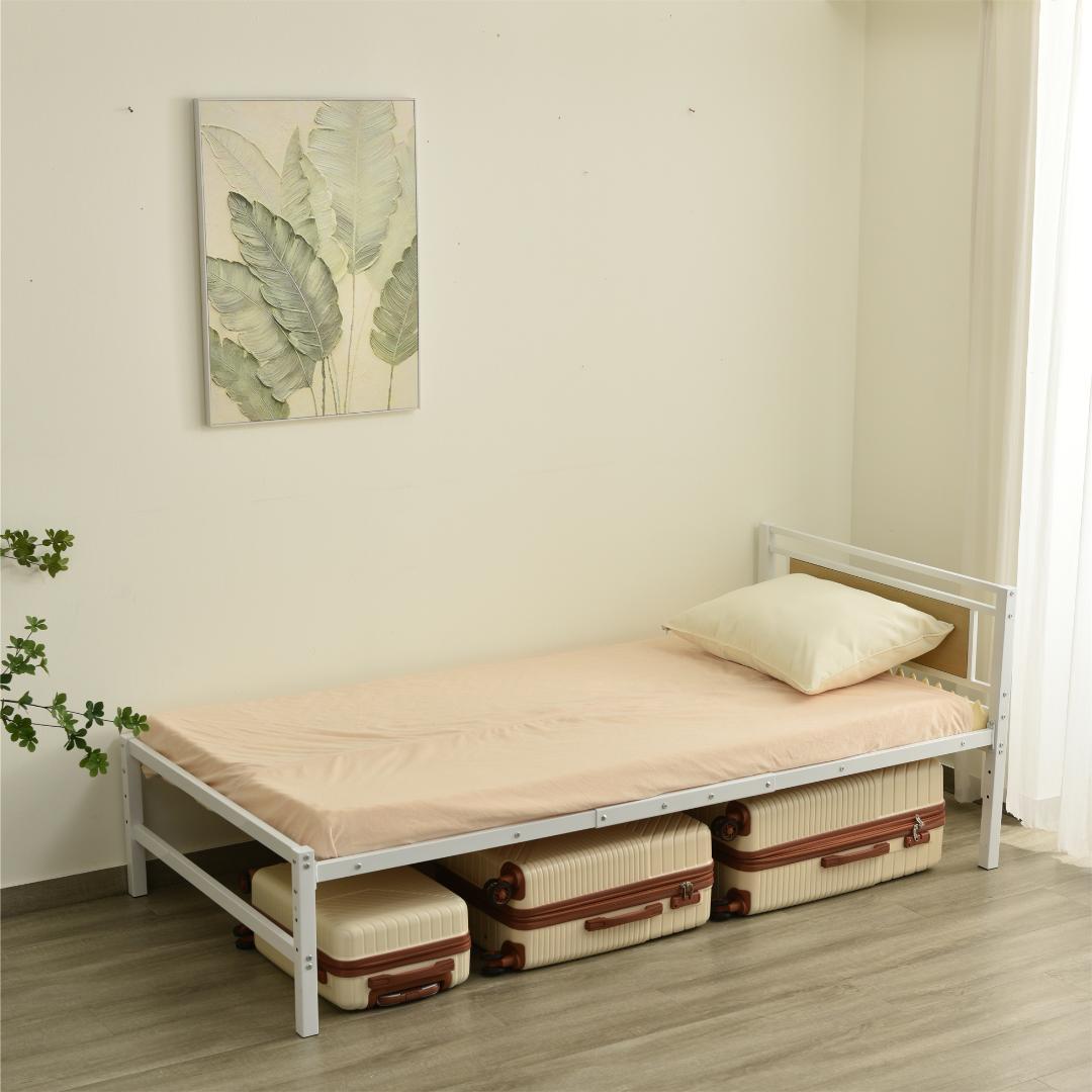 超人気！【ホワイト】パイプベッド シングル ベッド 宮 三段階高さ調整可 北欧風