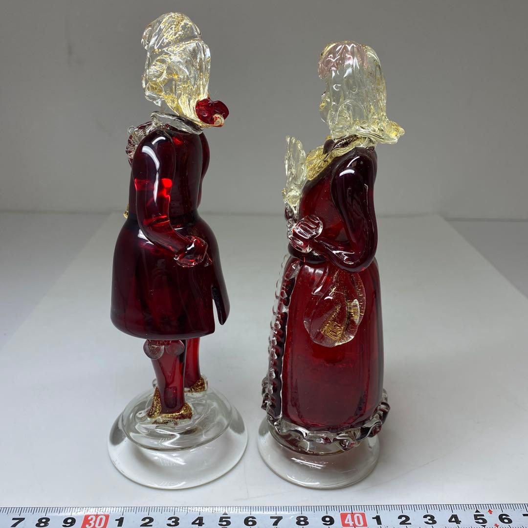 ムラーノ　ベネチアングラスフィギュリンペア高さ18.7・18㎝東な7-0305③