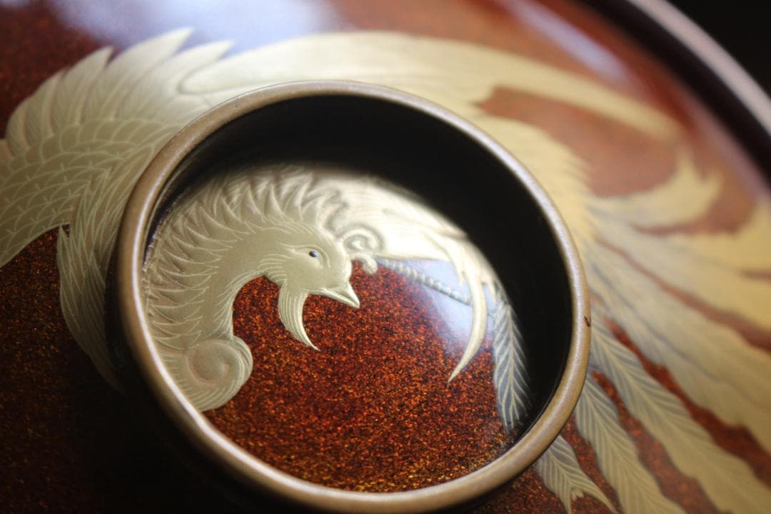 デッドストック！極上内朱梨地に優美な鳳凰蒔絵の映えるお椀2点（検輪島塗雑煮椀