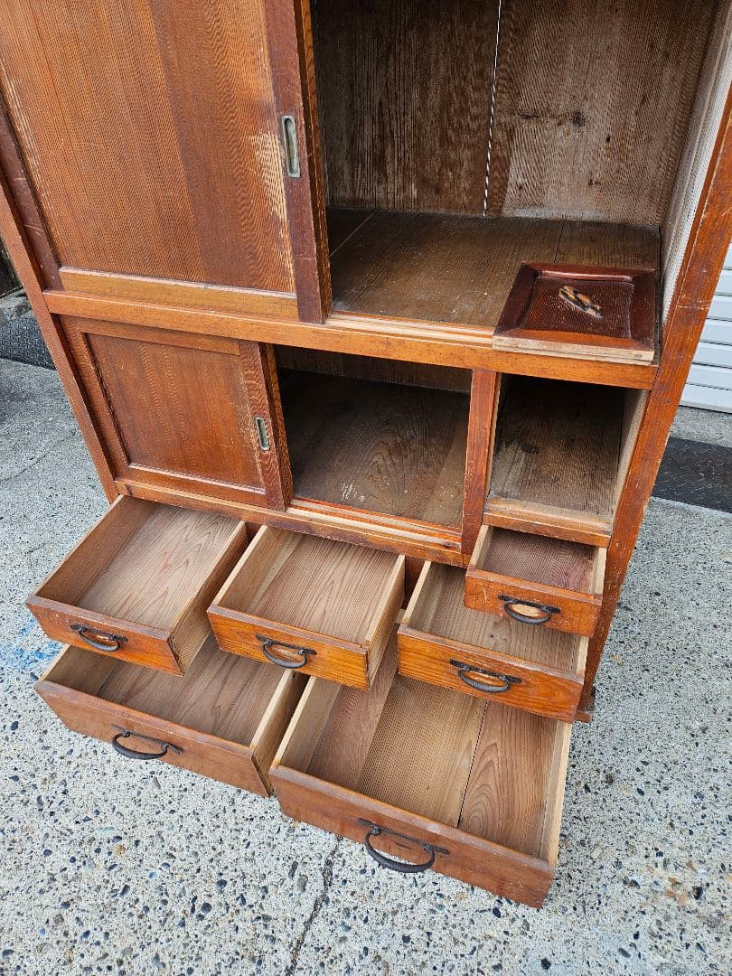 日本のアンティーク 古い水屋箪笥 無垢材 木製 茶箪笥 食器棚 古家具