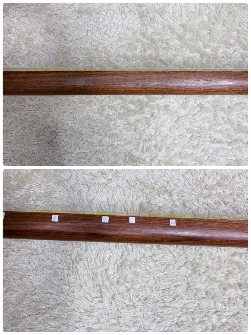 三味線 中棹 セット 撥 胴かけ 花梨 1本溝 犬皮 皮破れなし 丸打胴