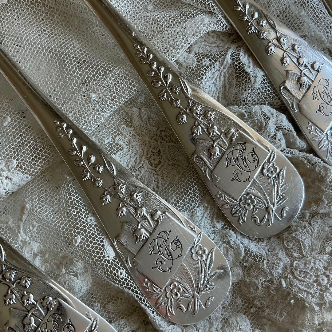 フランスアンティーク　６セット♡　すずらん　スプーン＆フォーク　モノグラム