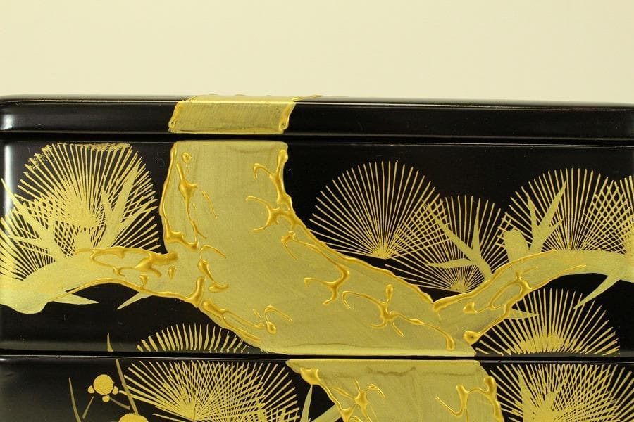 会津塗 松竹梅蒔絵 重箱 朝光作 未使用(ZE578)