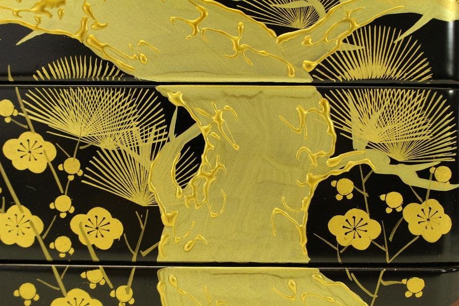 会津塗 松竹梅蒔絵 重箱 朝光作 未使用(ZE578)