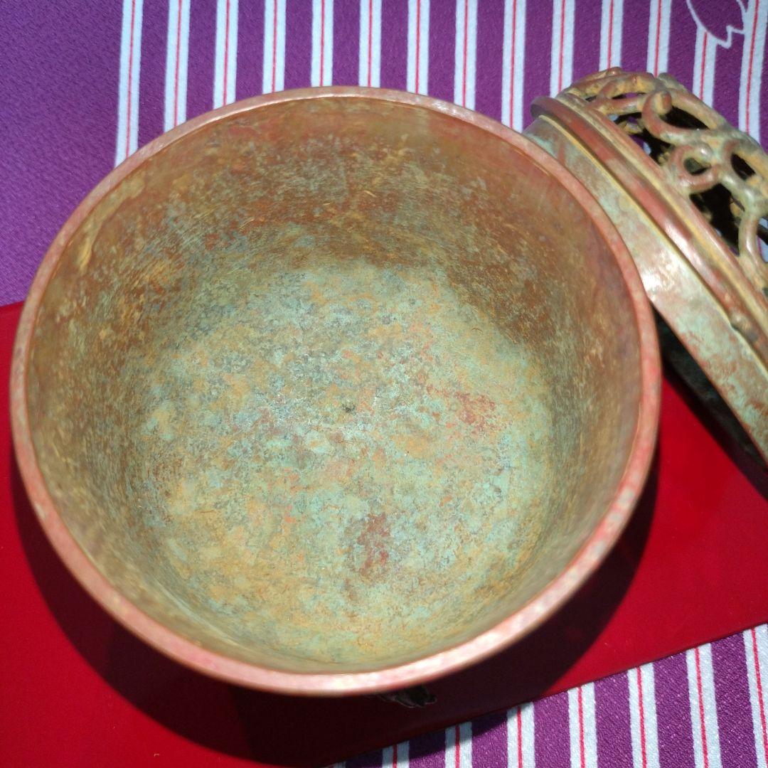 【良品】高岡銅器 須賀月芳作 香炉 蝋型鋳銅 共箱 証明書 香炉灰付