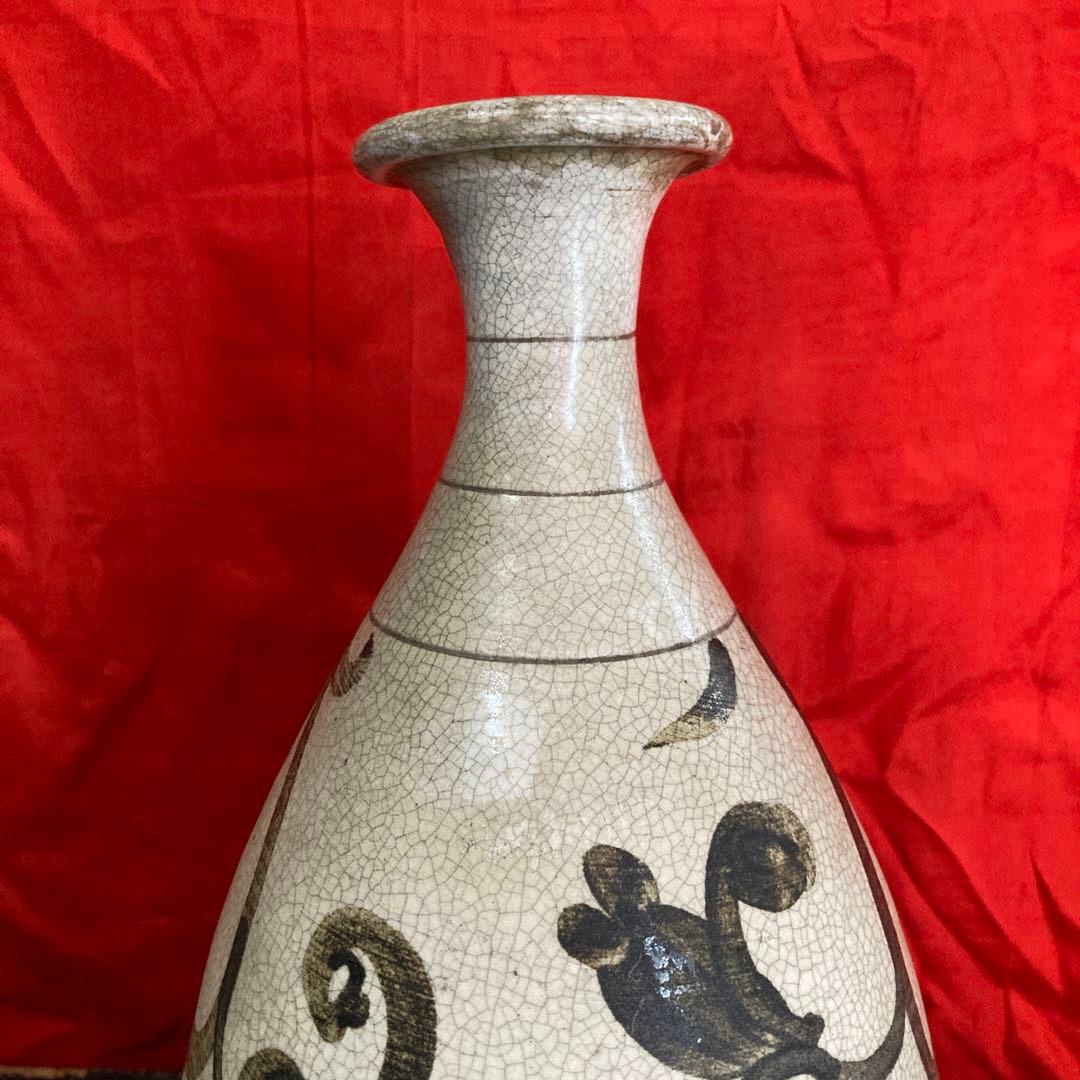 中国　鉄絵　瓶　徳利　蔓草図