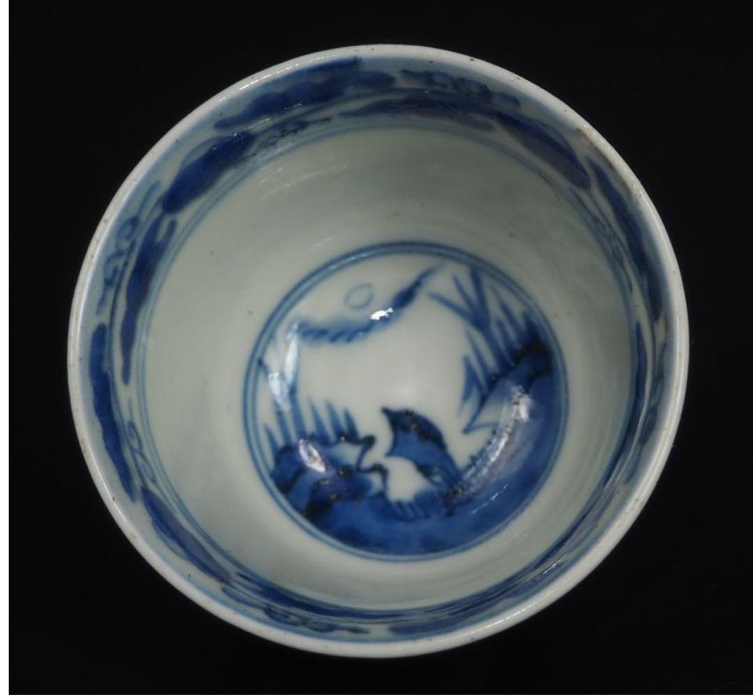 送料無料　江戸時代青華煎茶碗5客『成化年製』銘　木箱付　煎茶道具