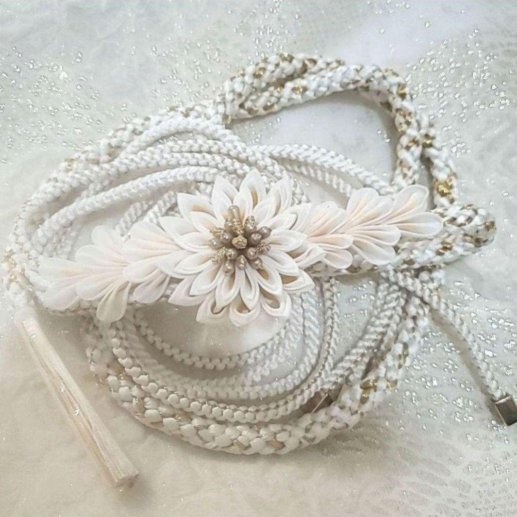 新品 振袖用 帯締め 帯〆 つまみ細工 剣菊 正絹 成人式 結婚式 つまみ飾り