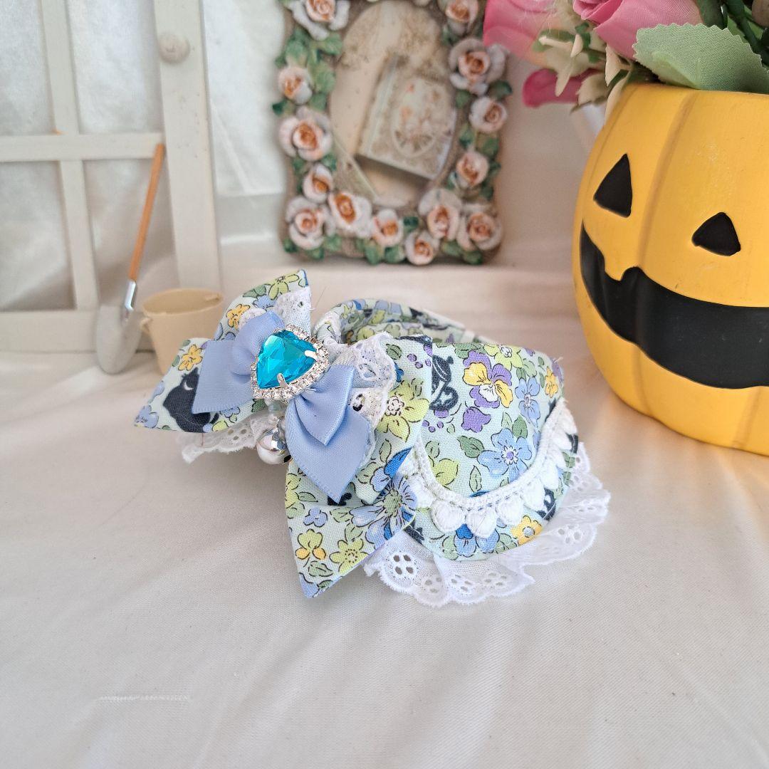 襟つき首輪、ハロウィン限定、スイートロリータ(ブルー)わんちゃん猫ちゃん用