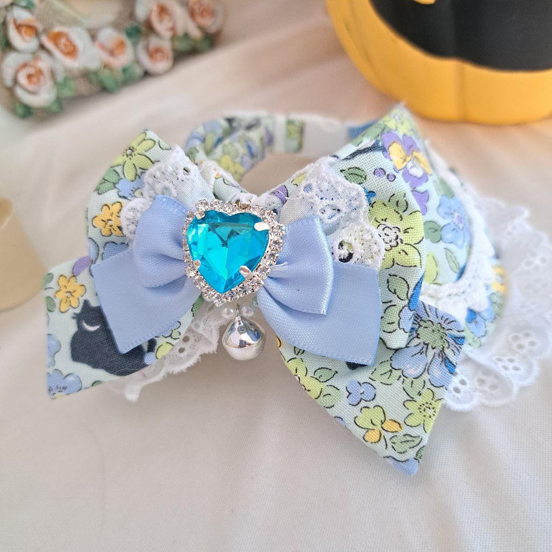 襟つき首輪、ハロウィン限定、スイートロリータ(ブルー)わんちゃん猫ちゃん用