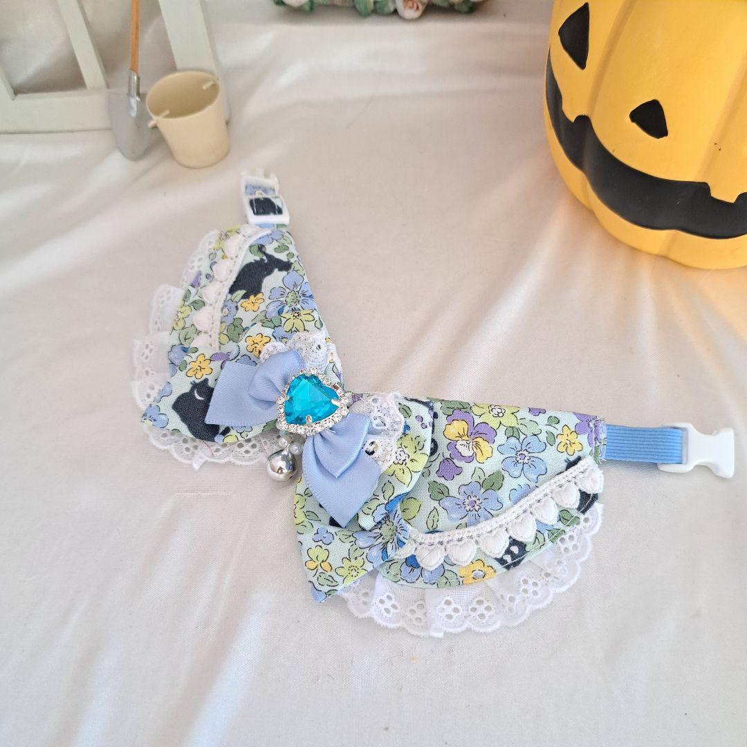 襟つき首輪、ハロウィン限定、スイートロリータ(ブルー)わんちゃん猫ちゃん用