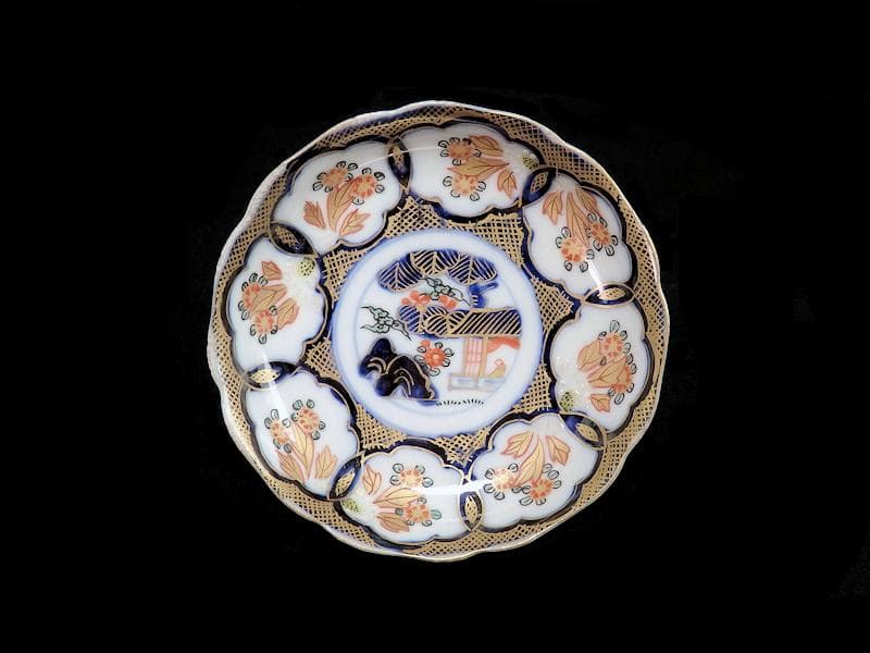 古伊万里　金襴手　陽刻　窓絵　花の図　４寸皿　４枚　E111AS-fblc