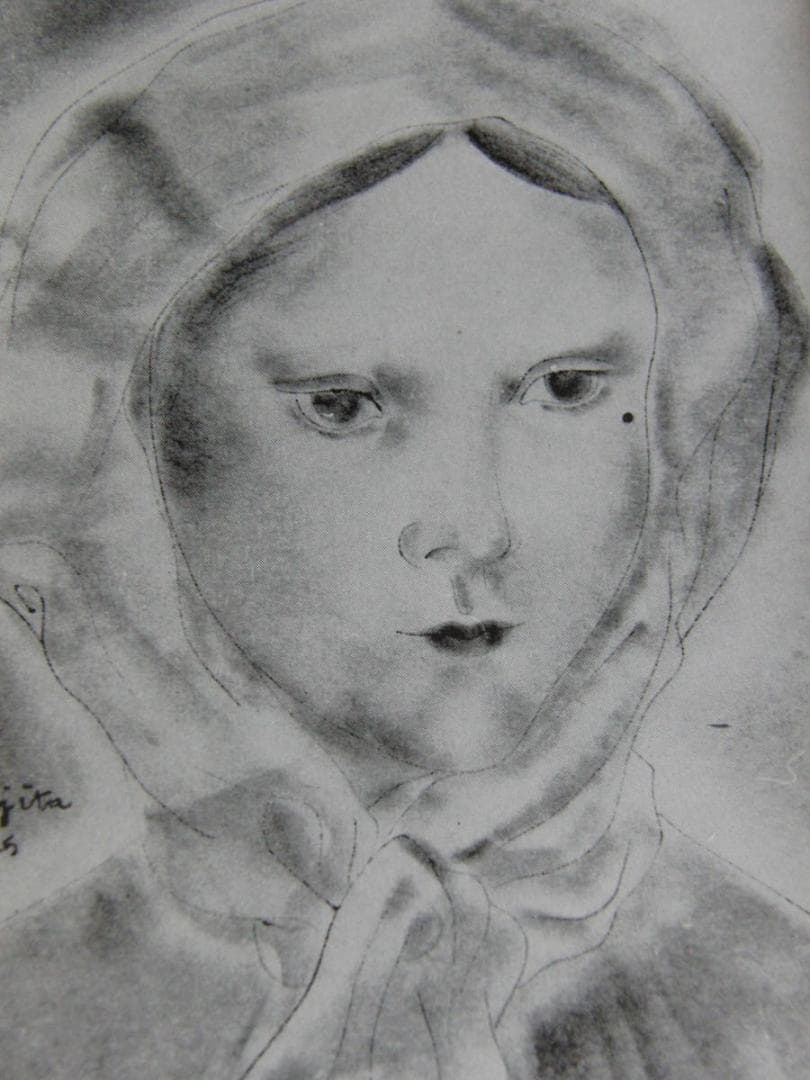 藤田嗣治、「少女」、希少な画集の額装画、オーダーマット付・日本製新品額入り