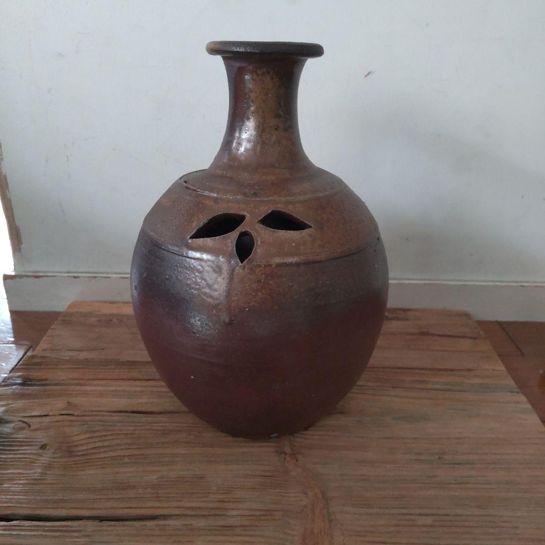 人間国宝、備前焼、藤原啓、松竹梅透花入