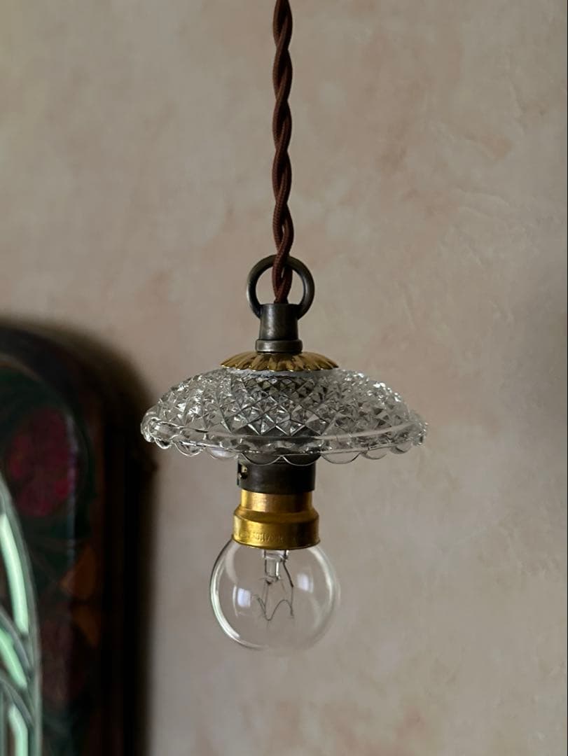 20年代 フランス アンティーク ダイヤモンドキルト模様の小さなアトリエランプ＊