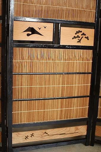 古い竹簾屏風　衝立　目隠し 四つ折り　透かし彫り　古民家　古道具