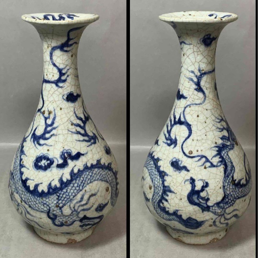 中国 染付徳利形龍絵瓶　f2250906