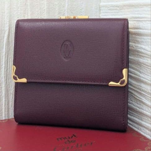 希少】美品 Cartier マストライン 三つ折り財布 がま口 ボルドー 付属品