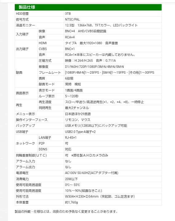 コロナ電業 12.5型ハードディスクレコーダ AVR8124HM防犯カメラ用