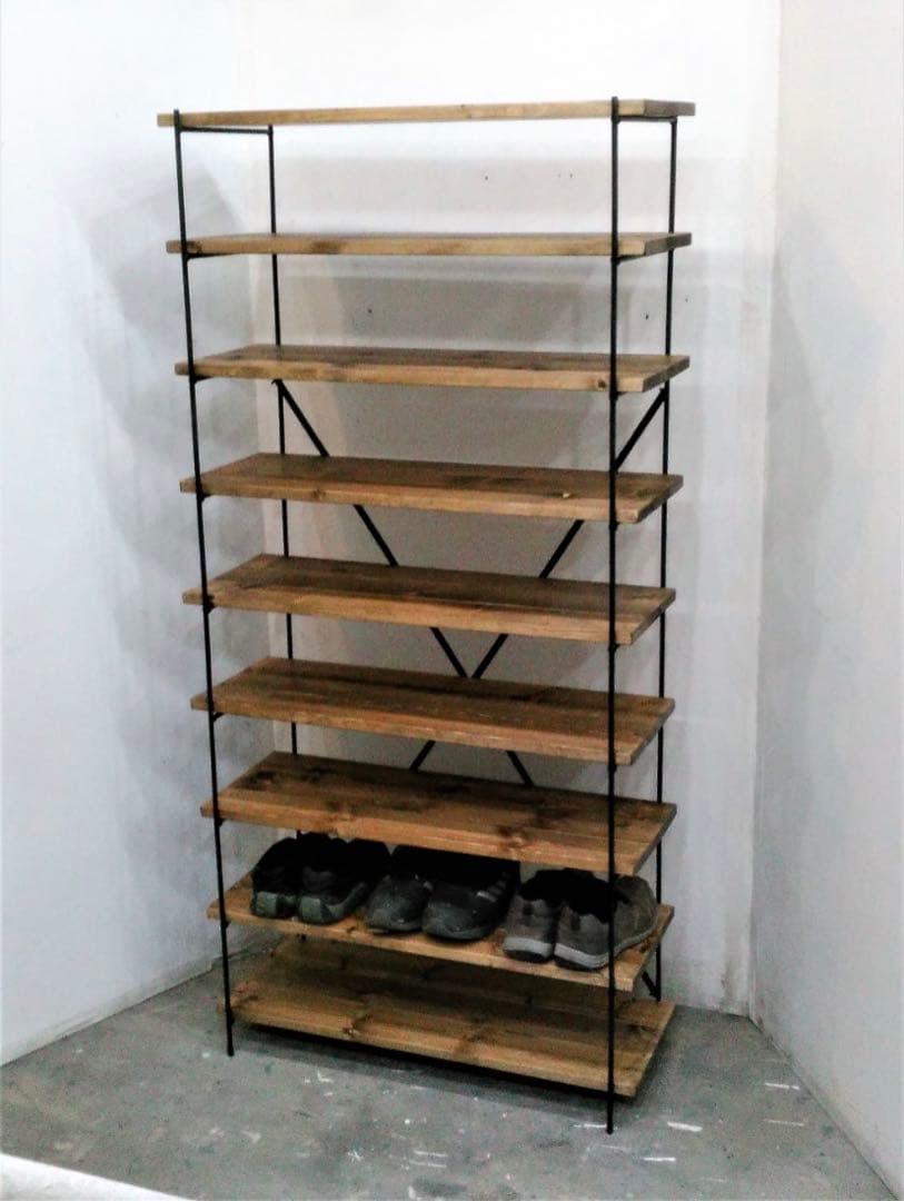 【引き取り限定11/3まで・東京都江東区木場】シューズラック 木 アイアン