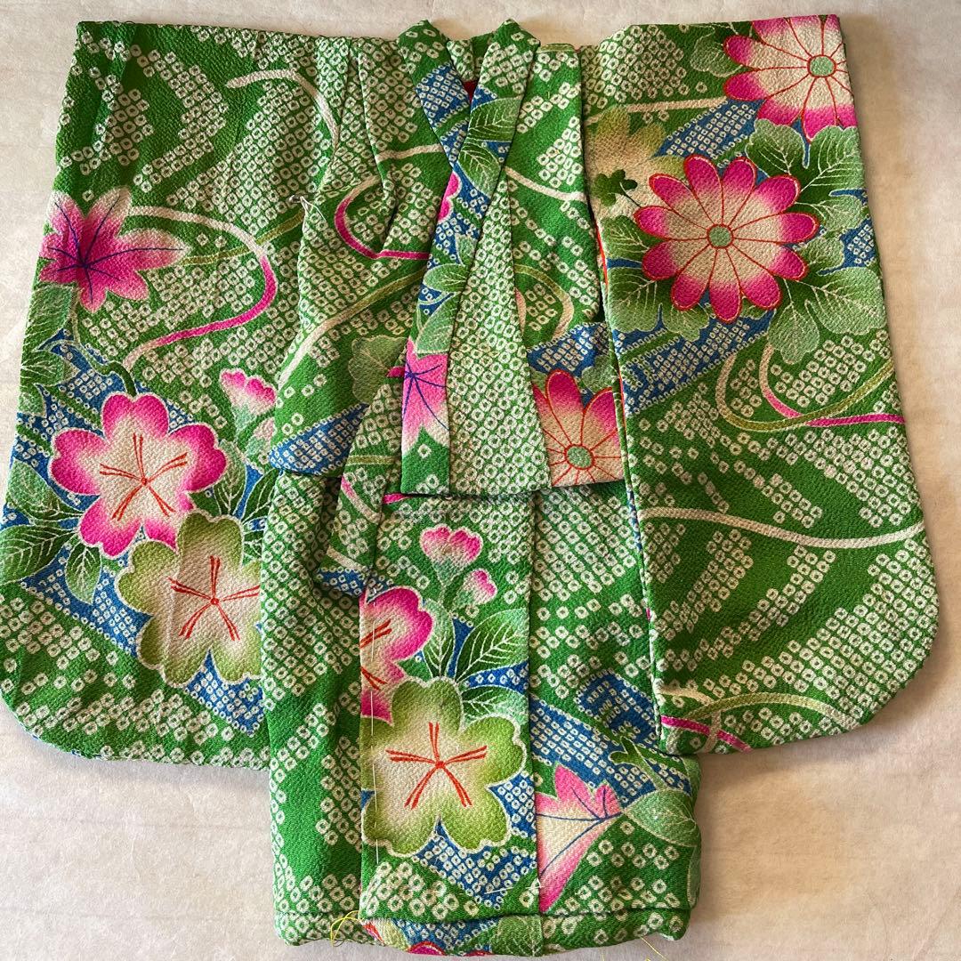 人形の着物　12号　古布縮緬　ひった柄　120703