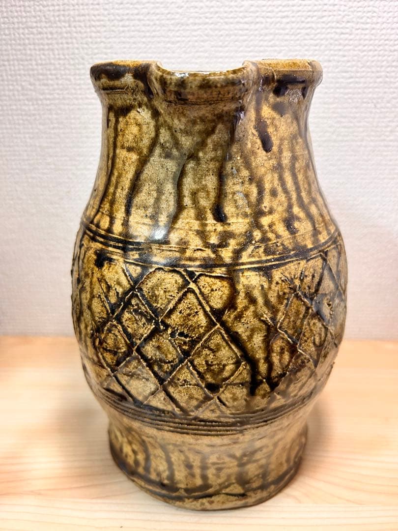 飴釉貼付紋　ピッチャー　検）民藝　益子焼　濱田庄司　濱田篤哉　藤井佐知
