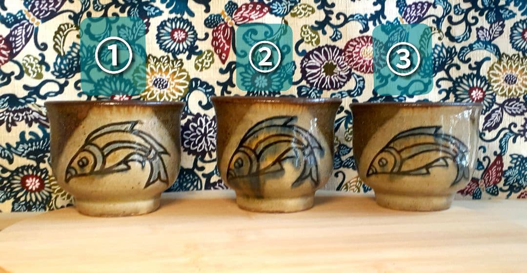 金城敏男 魚紋  湯呑茶碗 3客 金城一門 やちむん壺屋焼