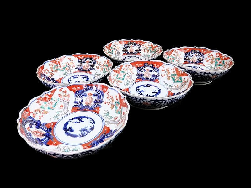 古伊万里　色絵　松竹梅の図　膾皿　５枚　3162AS-CGf