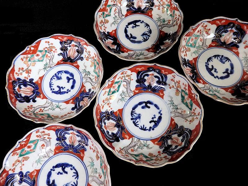 古伊万里　色絵　松竹梅の図　膾皿　５枚　3162AS-CGf