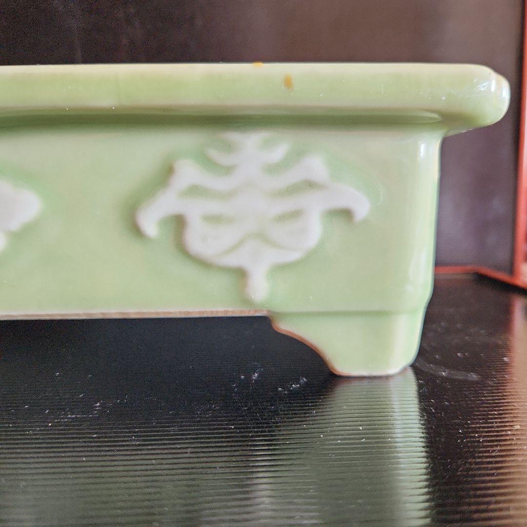 古い青磁水盤花器盆栽