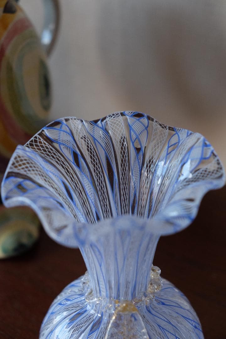 レースガラス 花瓶 ベネチアングラス ムラーノガラス アンティーク 江波冨士子