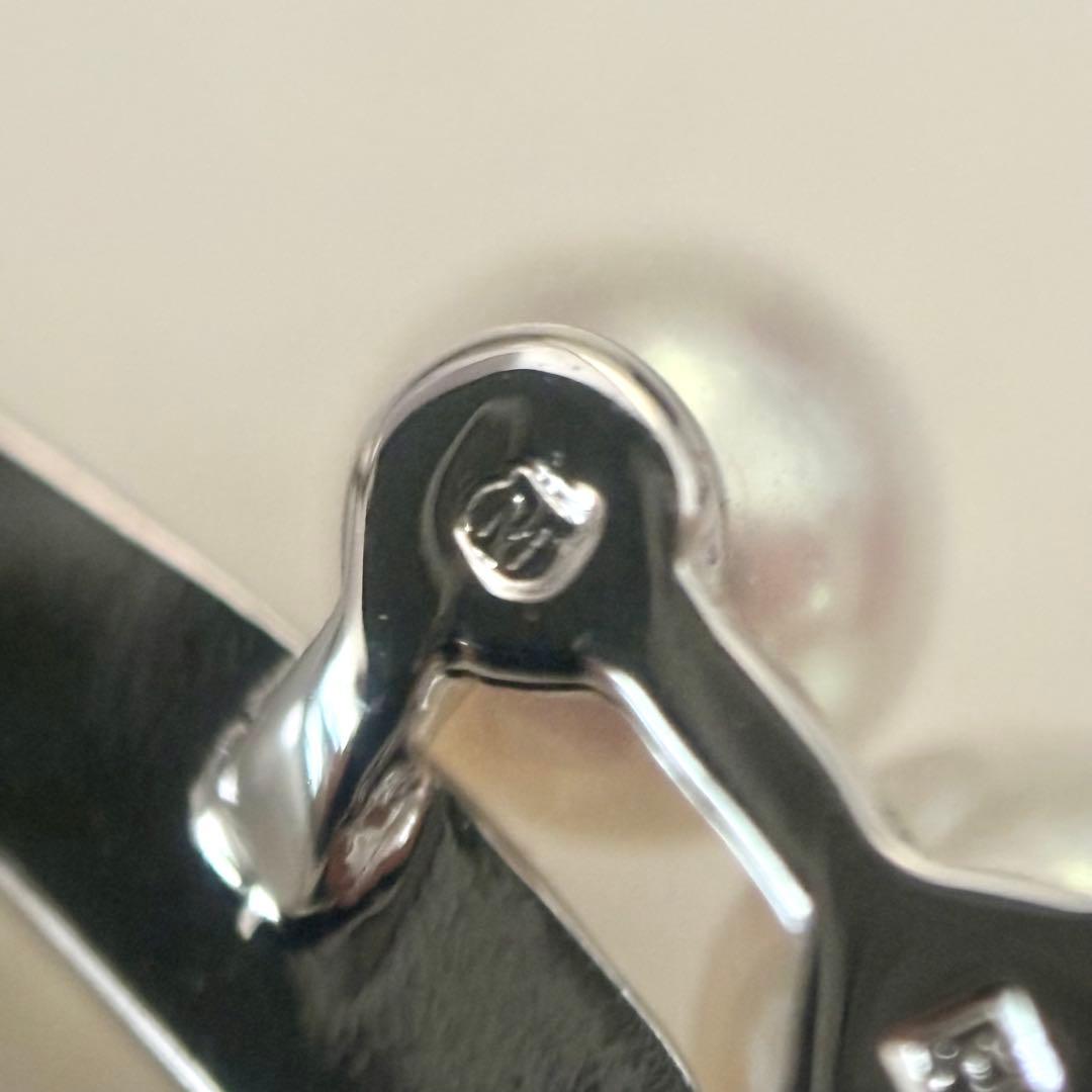 395【ミキモト】シルバー　パール　ブローチ　ハート　箱付き