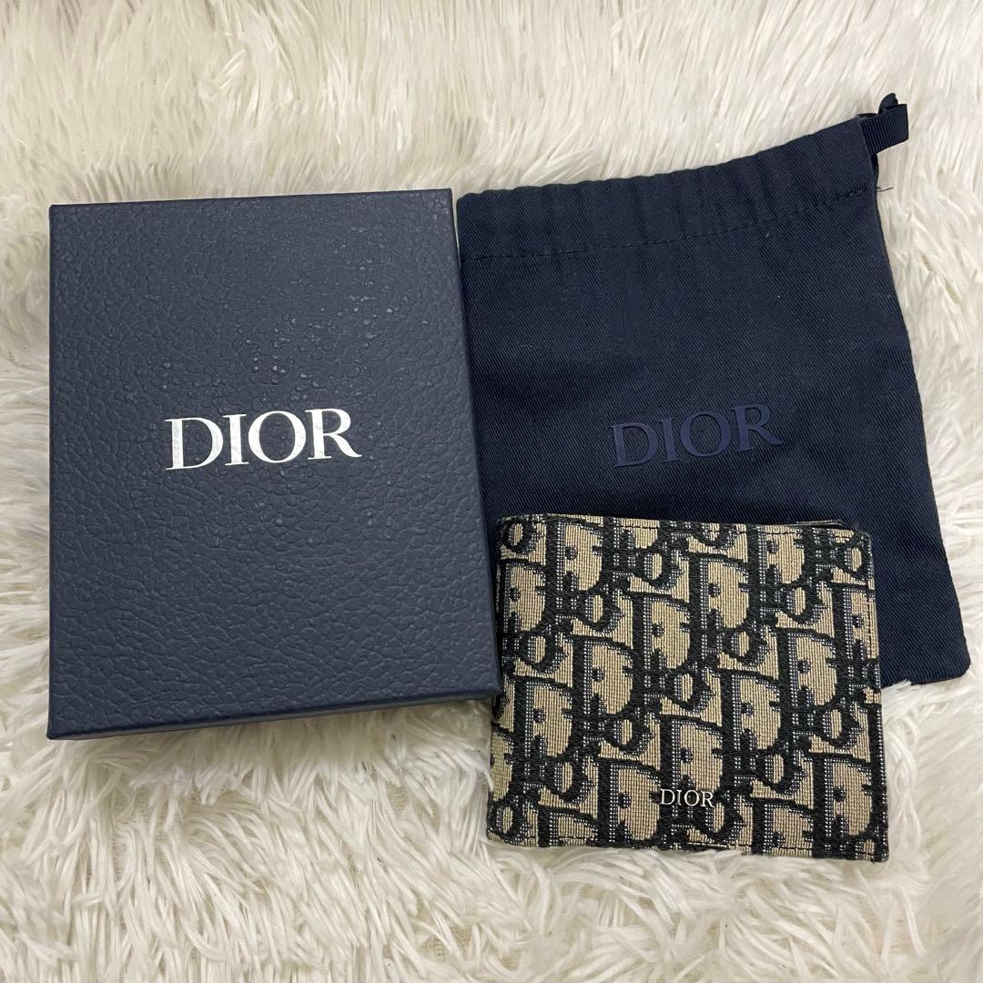 極美✨付属完備✨ディオール 二つ折り財布 オブリーク サドル レザー
