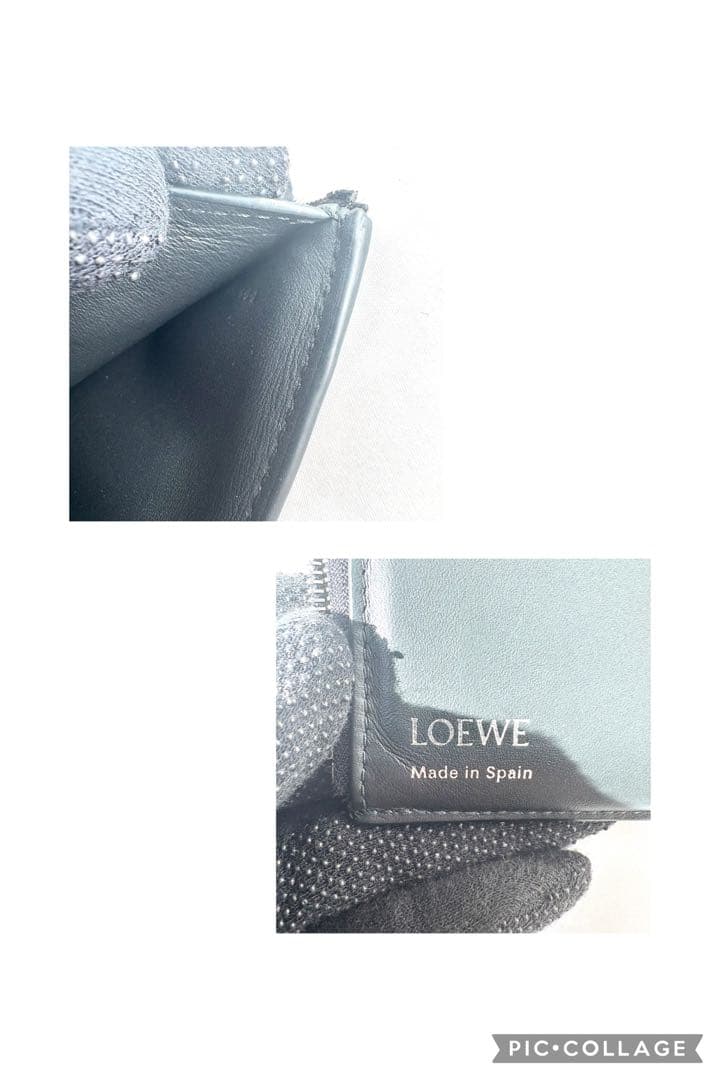 極美品/現行✨ロエベ 折り財布 ペブル アナグラム レザー ダークグリーン