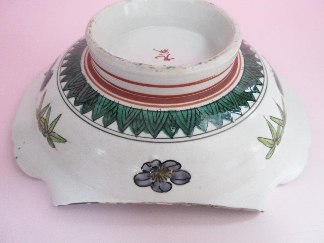 時代物 九谷焼 青手風 紫陽花紋 変形 なます皿 3客 TN 108 70816