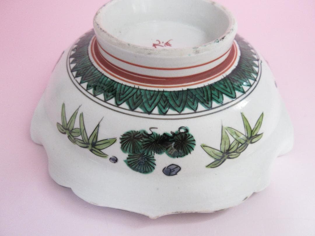 時代物 九谷焼 青手風 紫陽花紋 変形 なます皿 3客 TN 108 70816