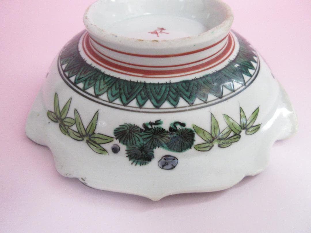 時代物 九谷焼 青手風 紫陽花紋 変形 なます皿 3客 TN 108 70816