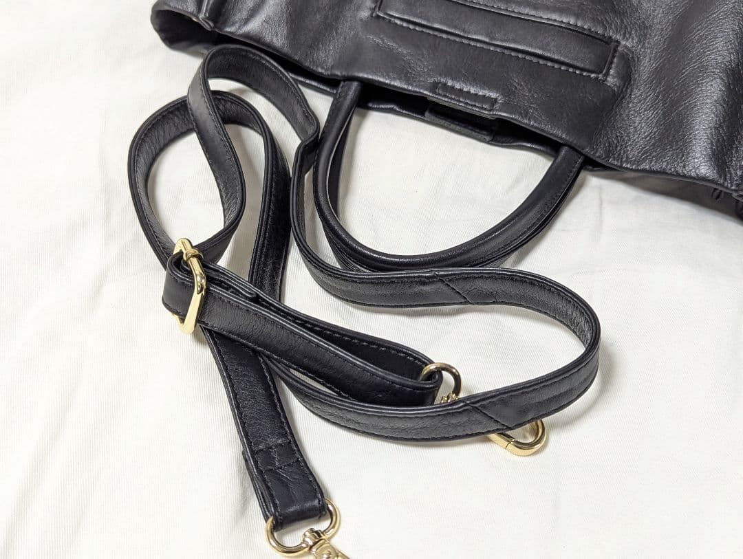 美品 イアパピヨネ 2way ショルダーバッグ ゾウ レザー ブラック